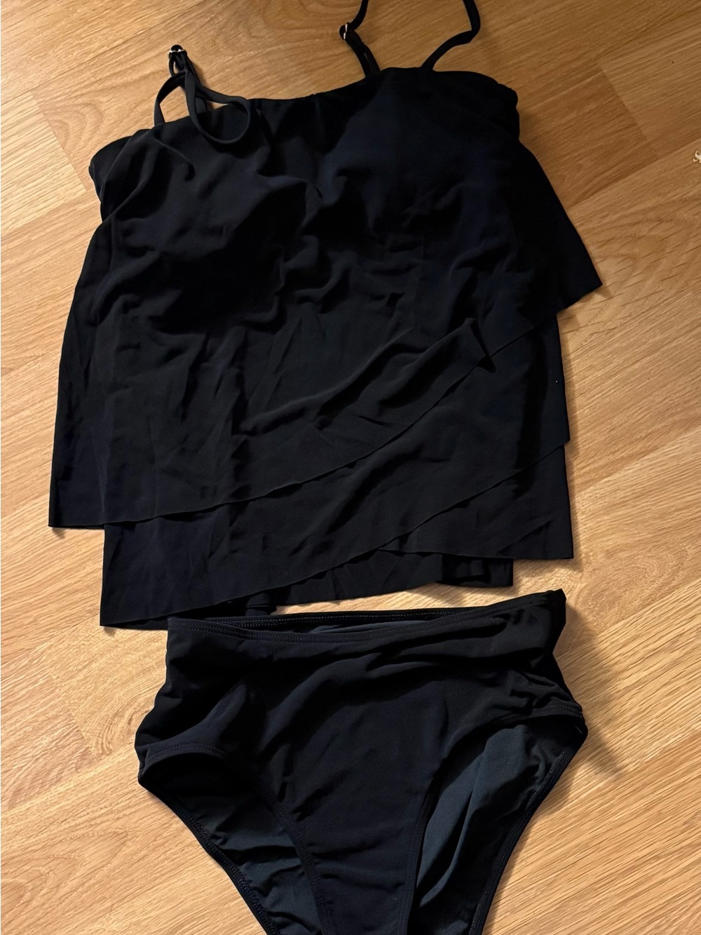 Black Women's Layered Tankini Swim Set - Classic Swimwear